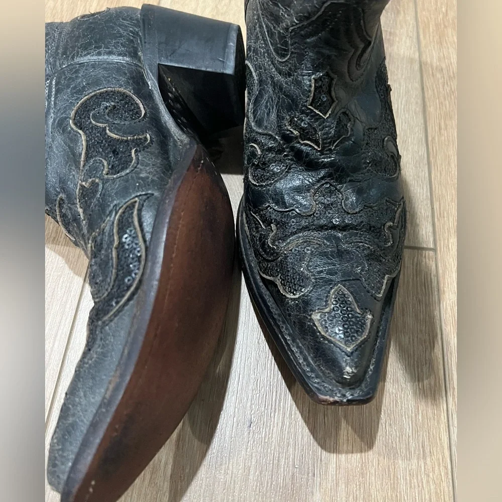 Corral Women’s Black Western Leather Boots with Sequin Inlay size 7 - Picture 5 of 11